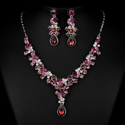 Western Wedding Photography Wedding Bride Necklace Earrings Simple Two Piece Suite Imported Transparent Diamond Jewelry