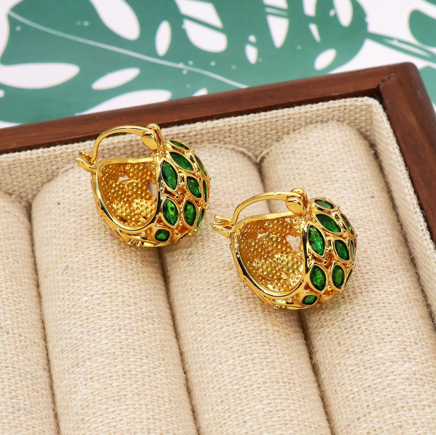 Vintage Earrings Green Zircon Cabas High-grade Fashion Simple