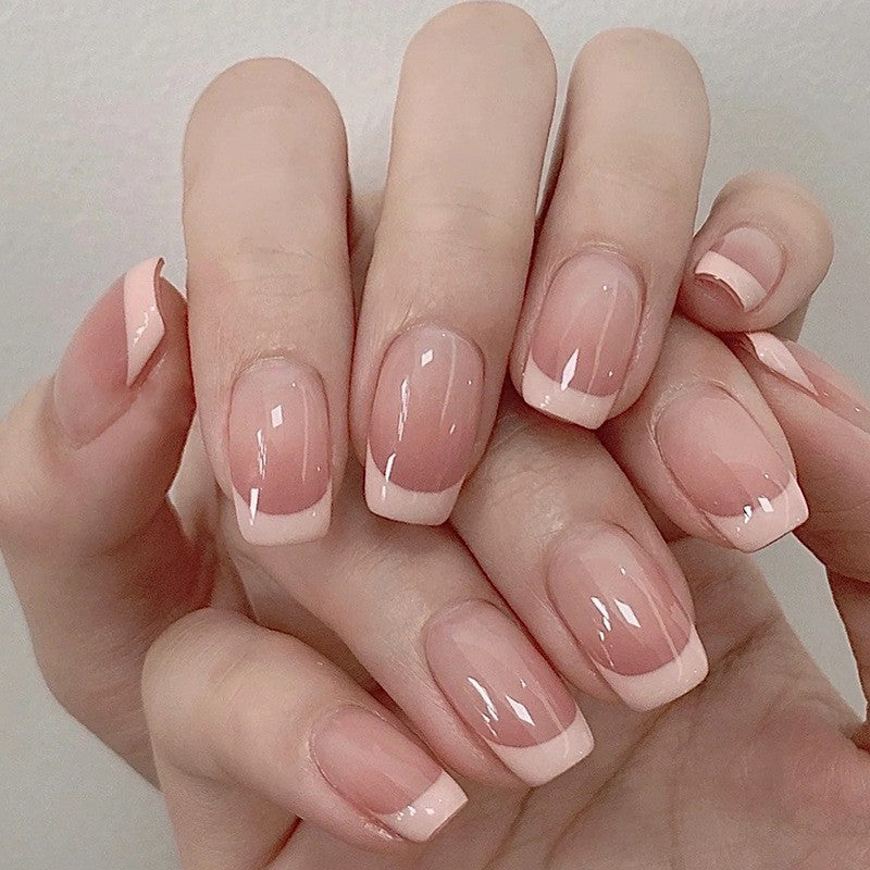 Oblique French Simple Wearing Manicure Finished Fake Nails 24 pieces + 1 glue
