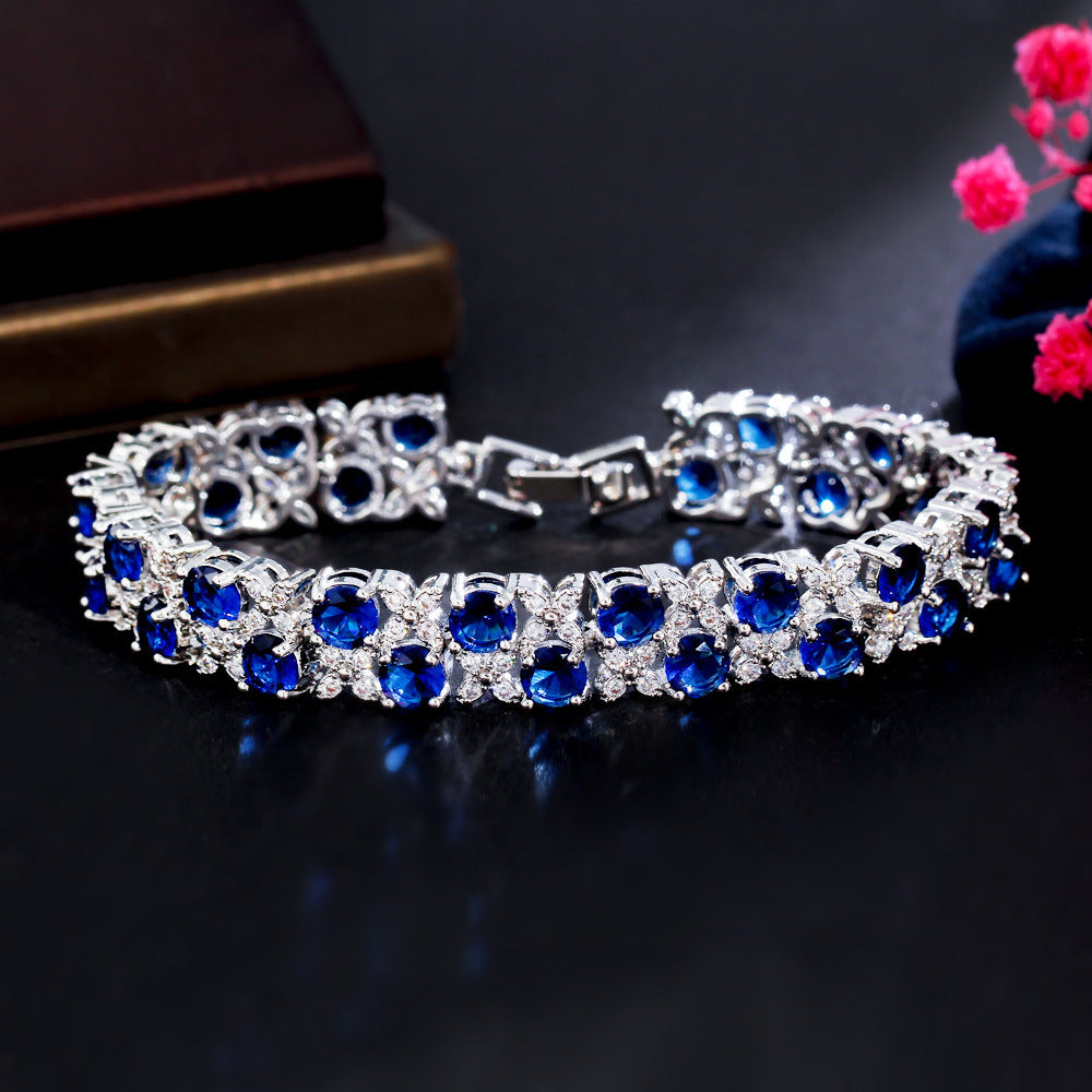 European And American Fashion Refined Zircon Bracelet Micro-inlaid Sapphire Rhinestone
