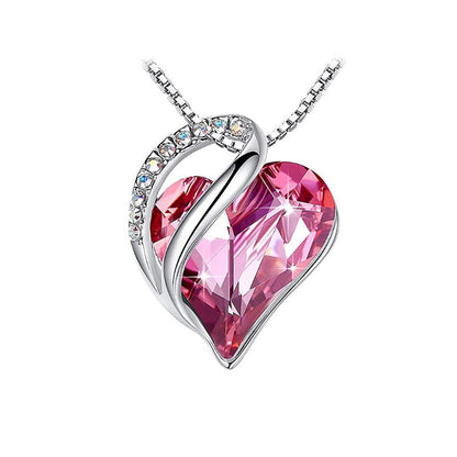 Heart Shaped Crystal Necklace Pendant for Women - Silver