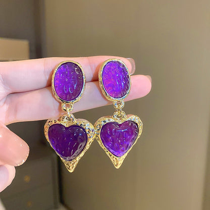 Silver Needle Pleated Oval Love Heart Earrings