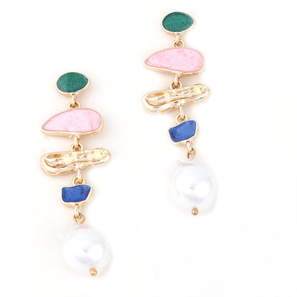 Geometric Inlaid Pearl All-match Girly Style Trendy Trendy Earrings