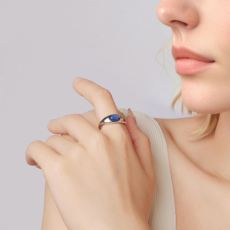 S925 Sterling Silver Blue Crystal Open Ring