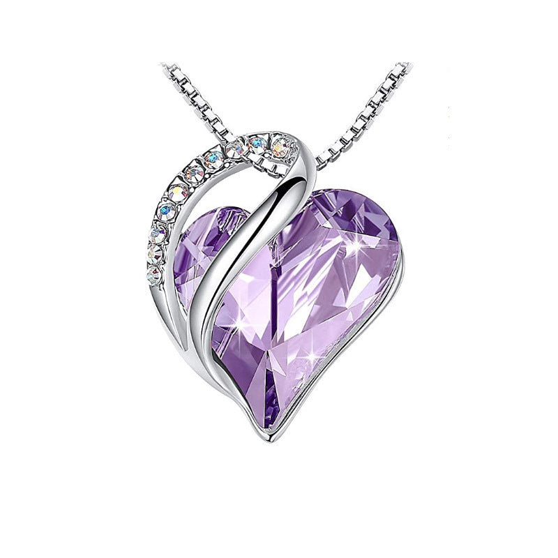 Heart Shaped Crystal Necklace Pendant for Women - Silver