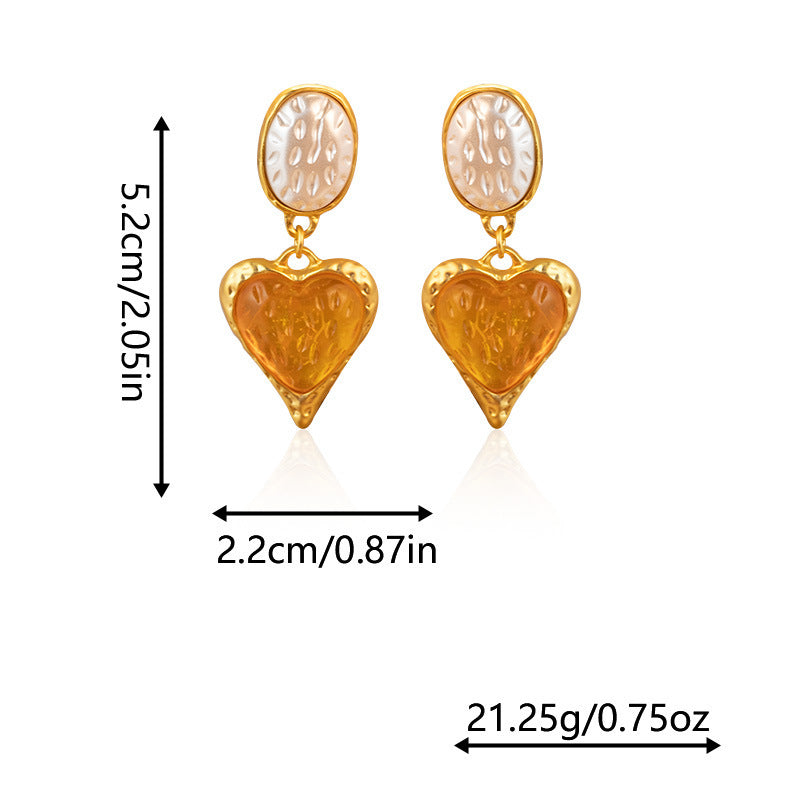 Silver Needle Pleated Oval Love Heart Earrings