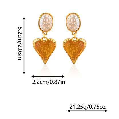 Silver Needle Pleated Oval Love Heart Earrings