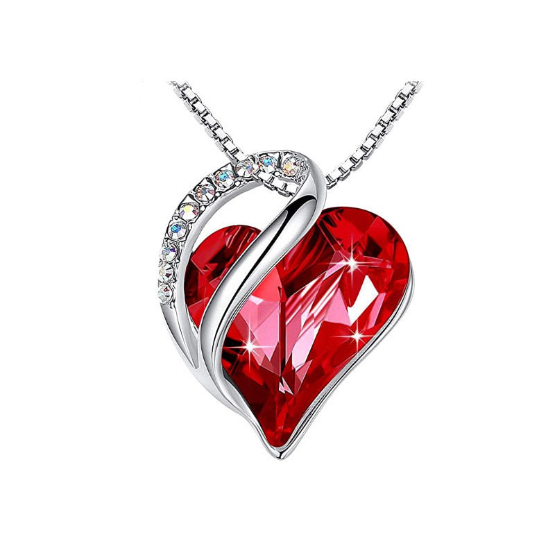 Heart Shaped Crystal Necklace Pendant for Women - Silver