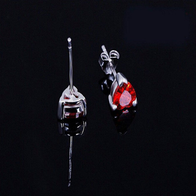 Bridal Jewelry Set Earrings Necklace Wedding Accessories featuring elegant silver earrings with red gemstones