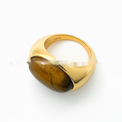 Oval Green Agate Natural Gemstone Dome Ring