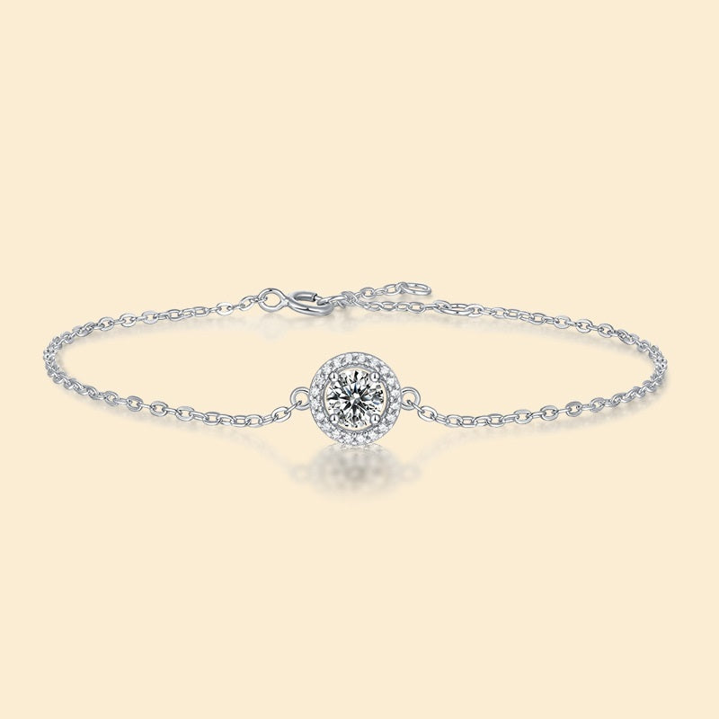 S925 Silver Light Luxury Moissanite Round Bag Bracelet
