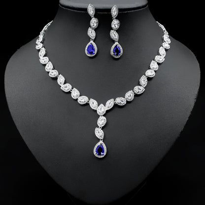 Wedding Jewelry Set 3 Piece Zircon Necklace Earrings