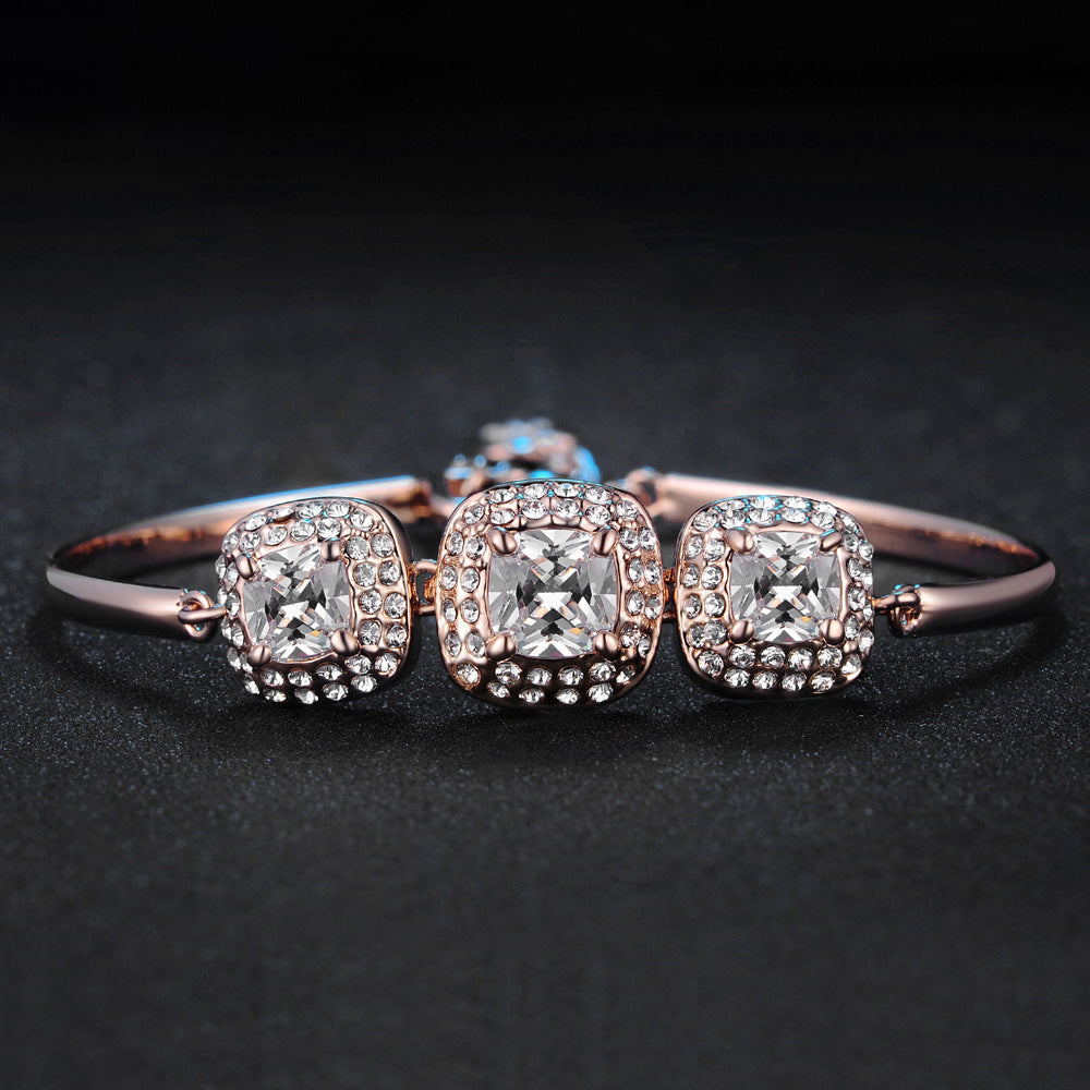 Popular Square Rock Candy Full Diamond Women's Bracelet