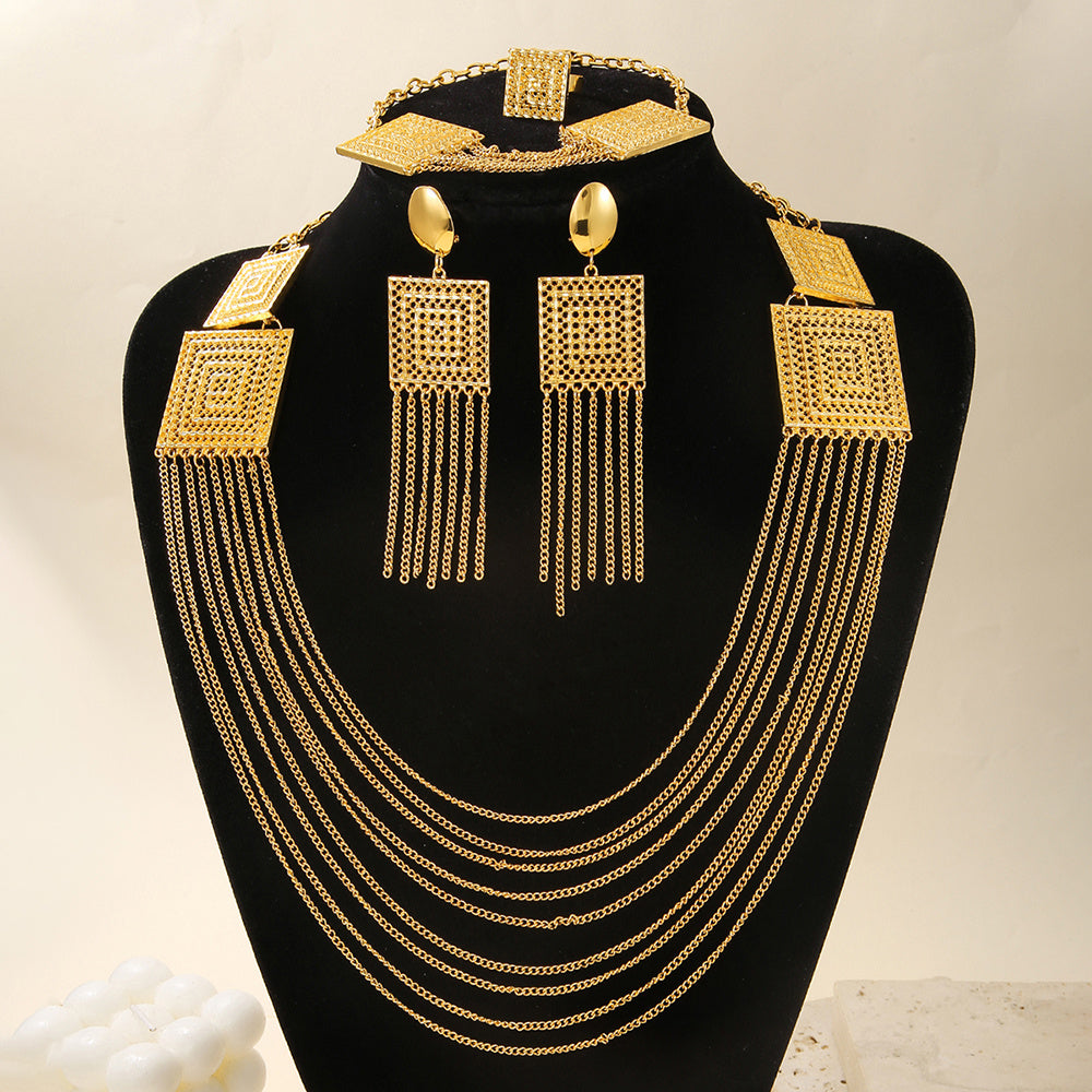 Bridal Jewelry Set For Wedding 5Pcs Gold Plated Necklace