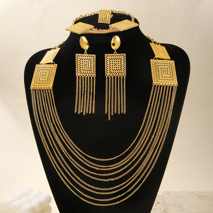 Bridal Jewelry Set For Wedding 5Pcs Gold Plated Necklace