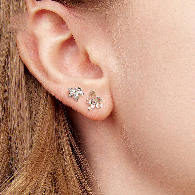Original Romantic Maple Leaf Argent Pur Ear Studs Earrings