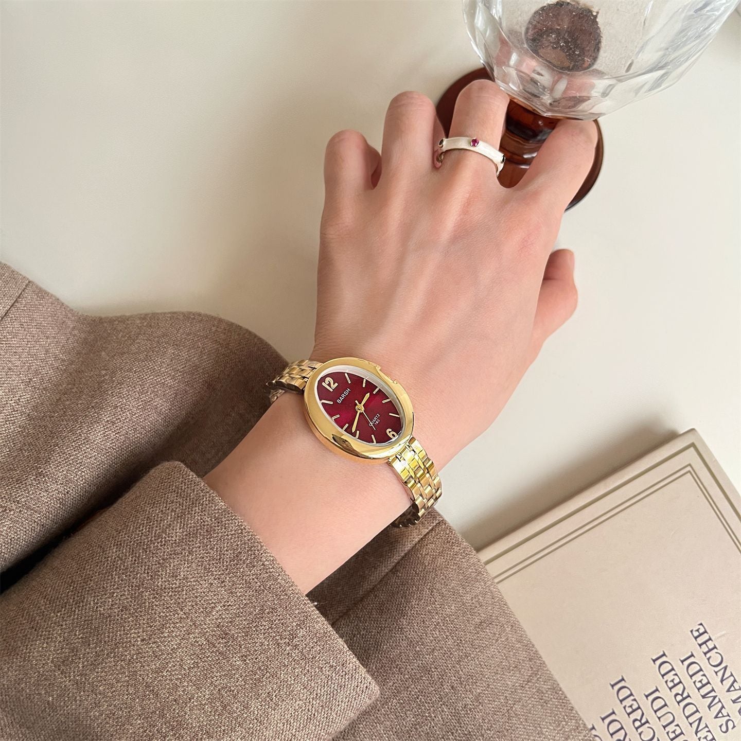 Women's Diamond Watch Elegant Luxury Oval Face Gold Design