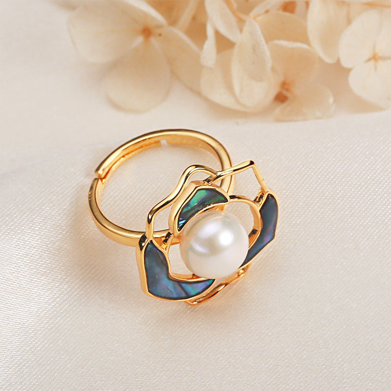 Pearl Camellia Ring Women's Light Luxury Design