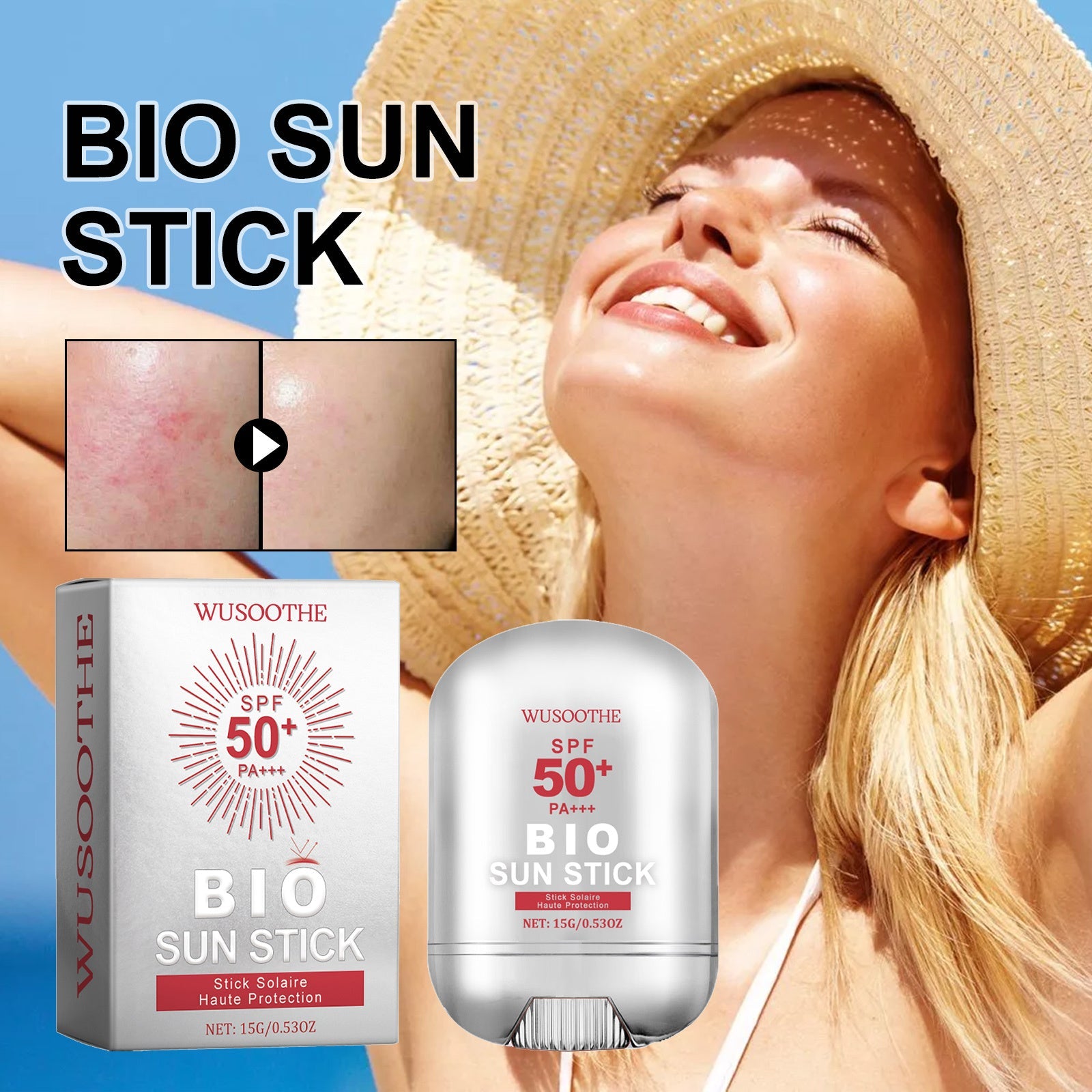 WUSOOTHE Bio Sun Stick 15g - Advanced Protection With Peptide Complex, Collagen And Hyaluronic Acid SPF50,PortableStrong UVProtection Sunscreen Stick Louisiana Mart