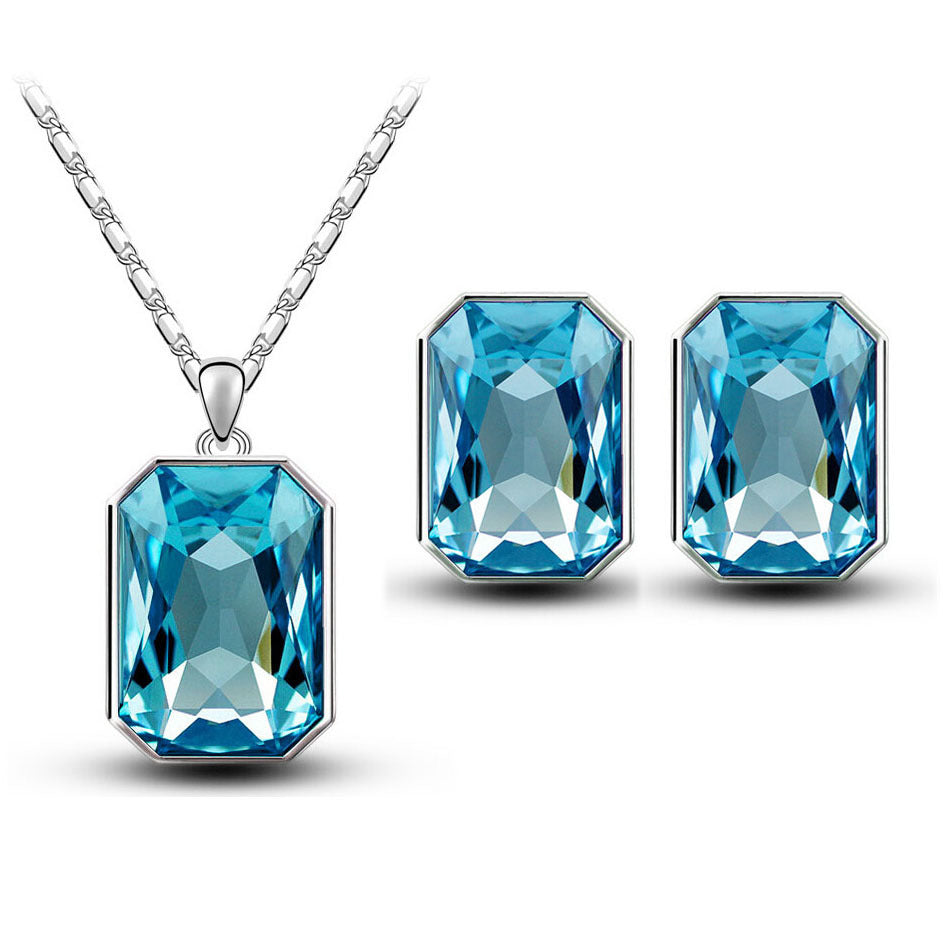 Crystal Pendant Necklace for Women elegant Statement Jewelry with blue crystal earrings