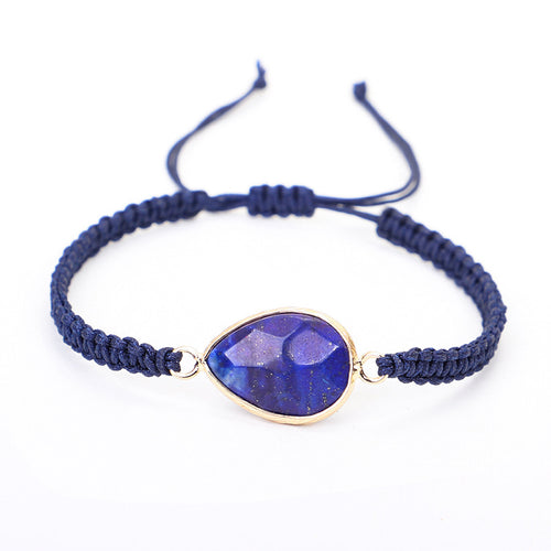 Woven Bracelet Drop Shape Green Gold Stone Bracelet Carrying Strap