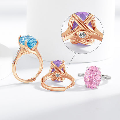 Female Versatile Casual Papalacha High Carbon Diamond Ice Flower Ring