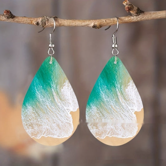 Pattern Small Water Drop Cross Mirror Popular Wooden Earrings