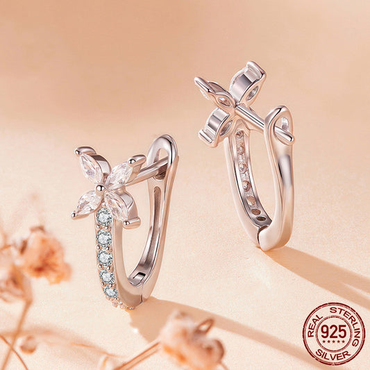 Original S925 Sterling Silver White Gold Plated Autumn Leaves Ear Clip Exquisite Small Leaves