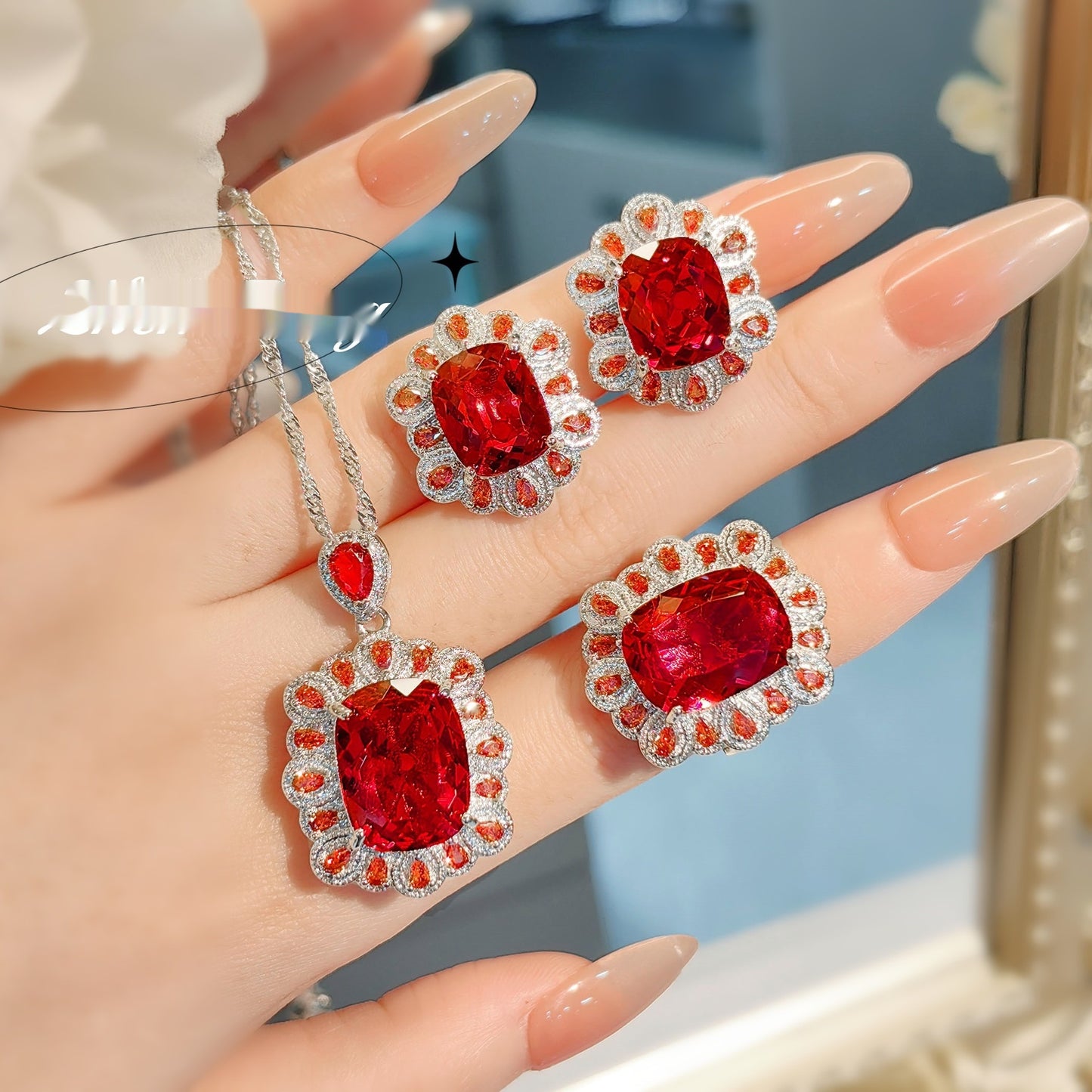 European And American Simulation Royal Blue Color Gemstone Ring