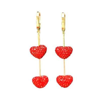 Red Heart Trendy Long Earrings Elegant High-end Simple