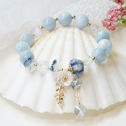 Candy Color Stone Flower Leaf Pendant Crystal Bracelet