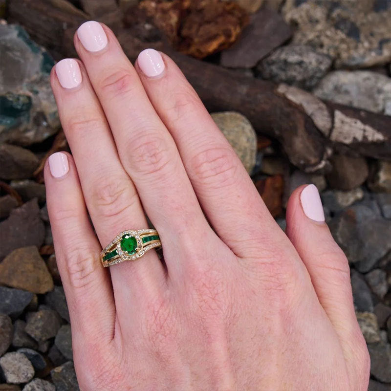 Copper Inlaid Emerald Ring All-match Internet Celebrity