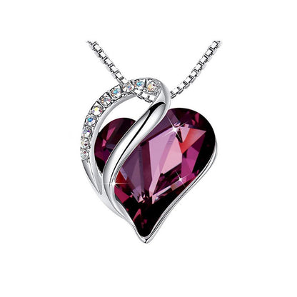 Heart Shaped Crystal Necklace Pendant for Women - Silver