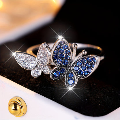Blue And White Butterfly Ring For Women