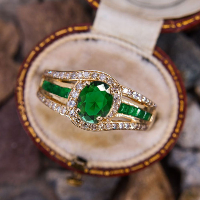 Copper Inlaid Emerald Ring All-match Internet Celebrity