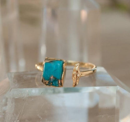 Fashion Simple European And American Style Inlaid Turquoise Open Adjustable Ring