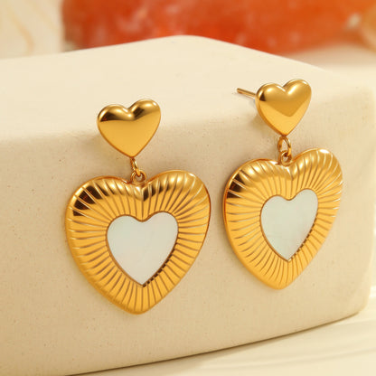 Heart Stainless Steel White Fritillary Earrings