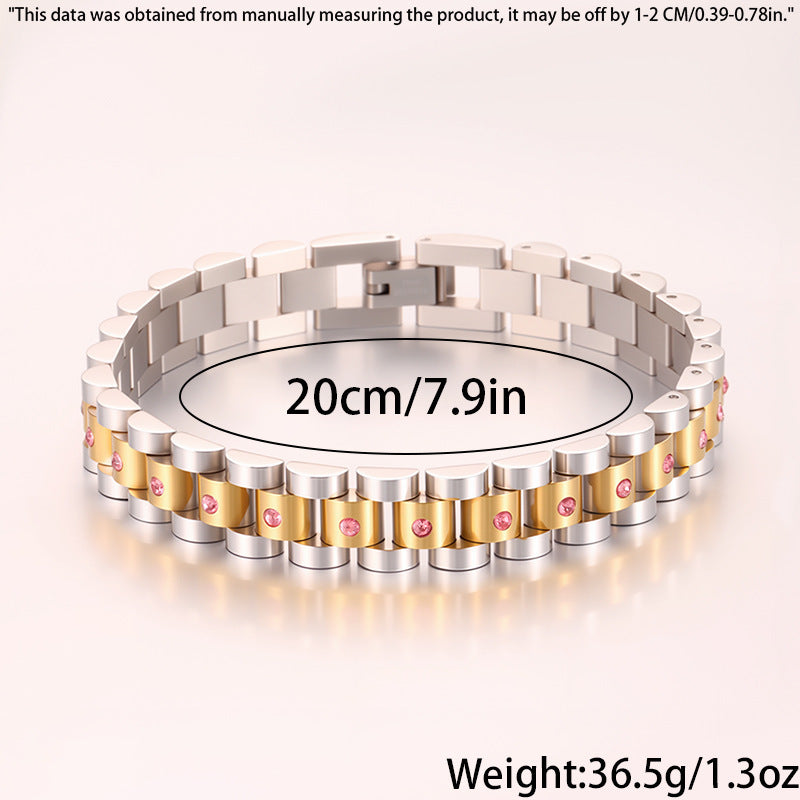 Women's Simple And Versatile Diamond Inlaid Curved Titanium Steel Bracelet
