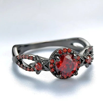 Black Gold Plated Ugyen Korean Style Ruby Garnet Women's Ring