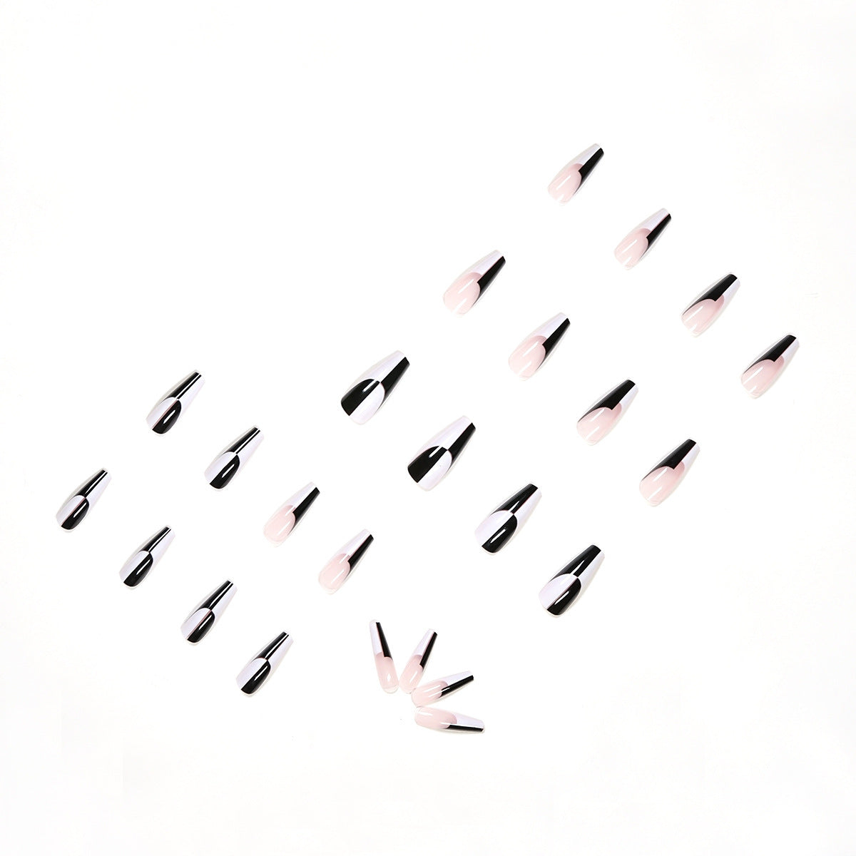 Simple Black And White Color Matching Long Nails Removable Nail Tip 24