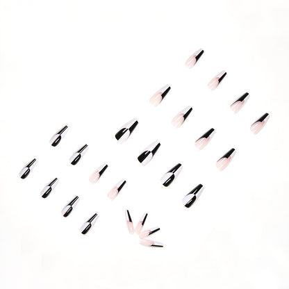 Simple Black And White Color Matching Long Nails Removable Nail Tip 24