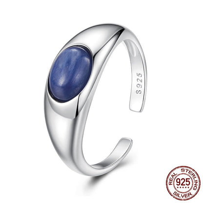 S925 Sterling Silver Blue Crystal Open Ring