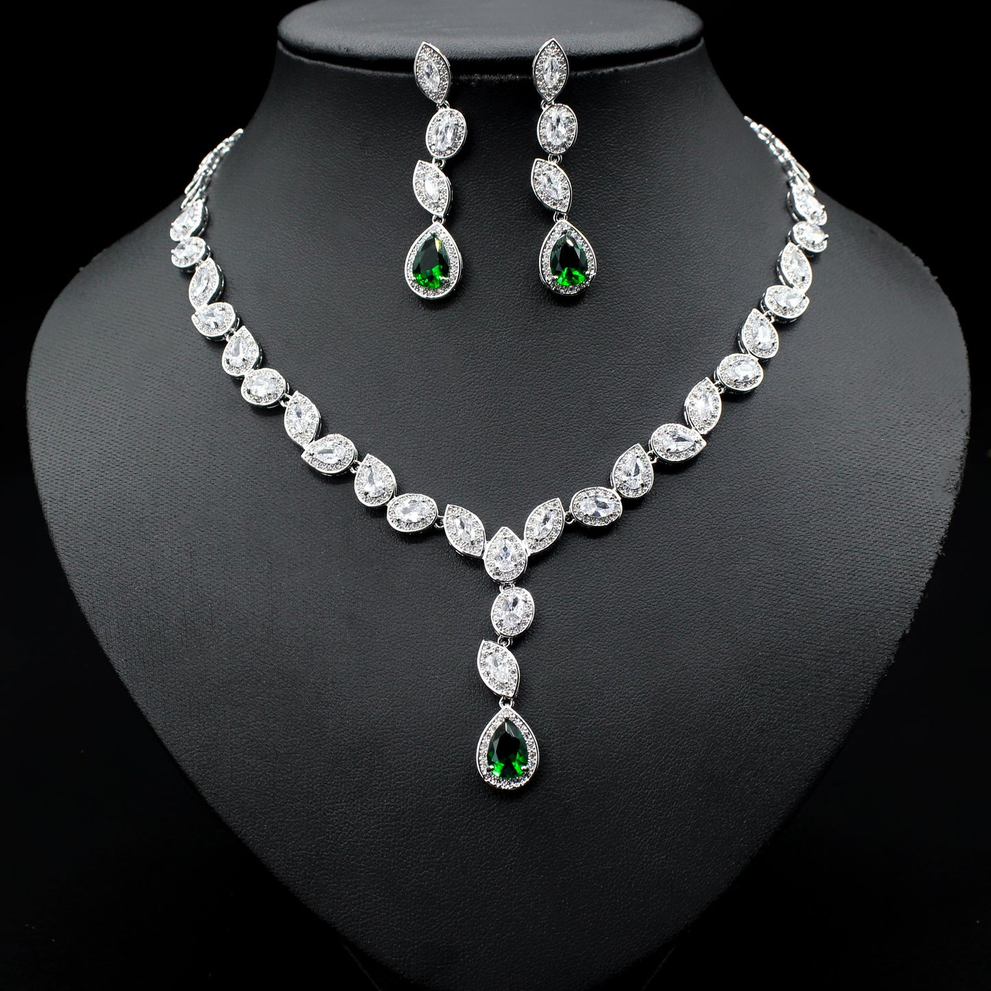 Wedding Jewelry Set 3 Piece Zircon Necklace Earrings
