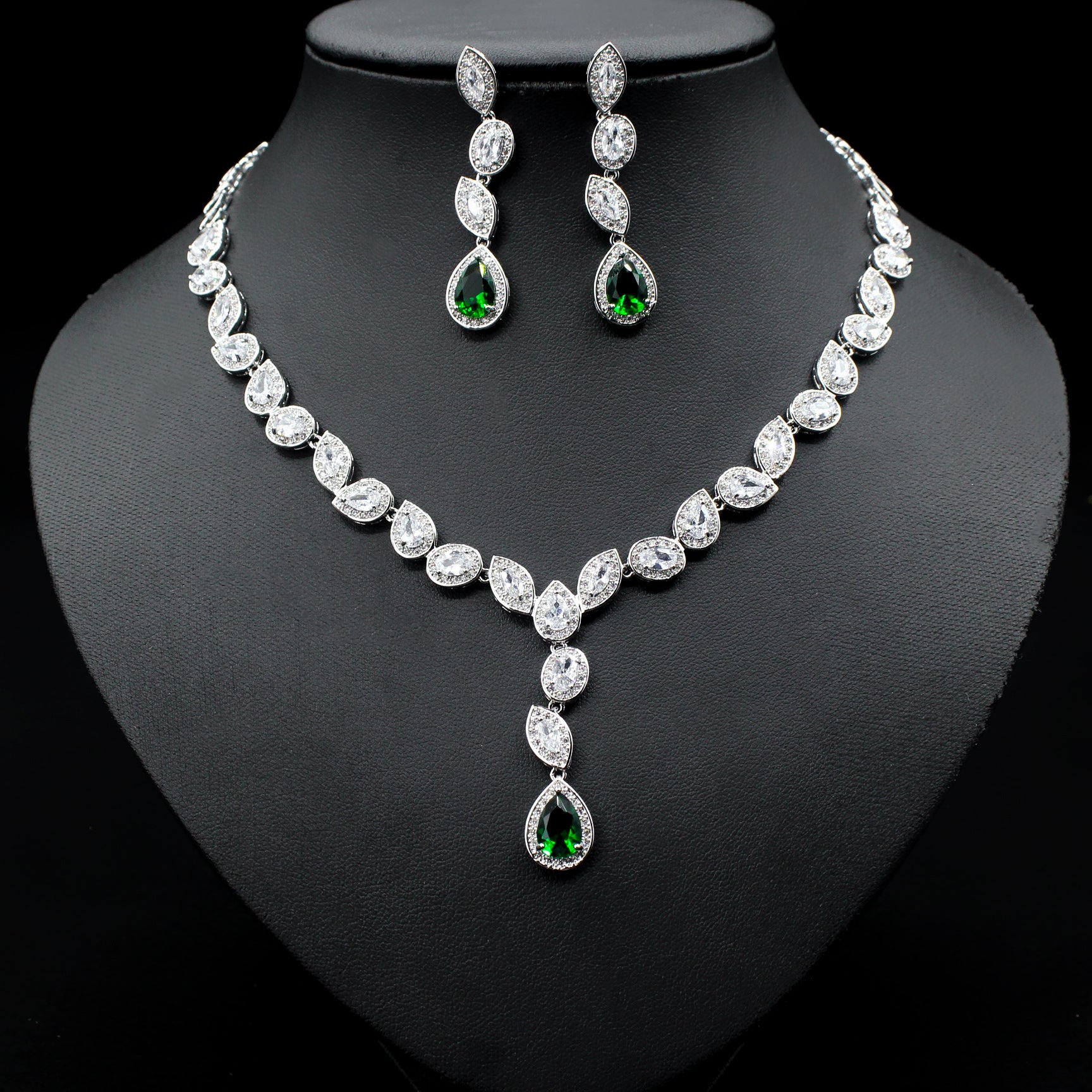 Wedding Jewelry Set 3 Piece Zircon Necklace Earrings