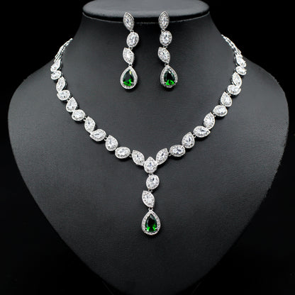 Wedding Jewelry Set 3 Piece Zircon Necklace Earrings