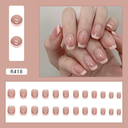 Oblique French Simple Wearing Manicure Finished Fake Nails 24 pieces + 1 glue