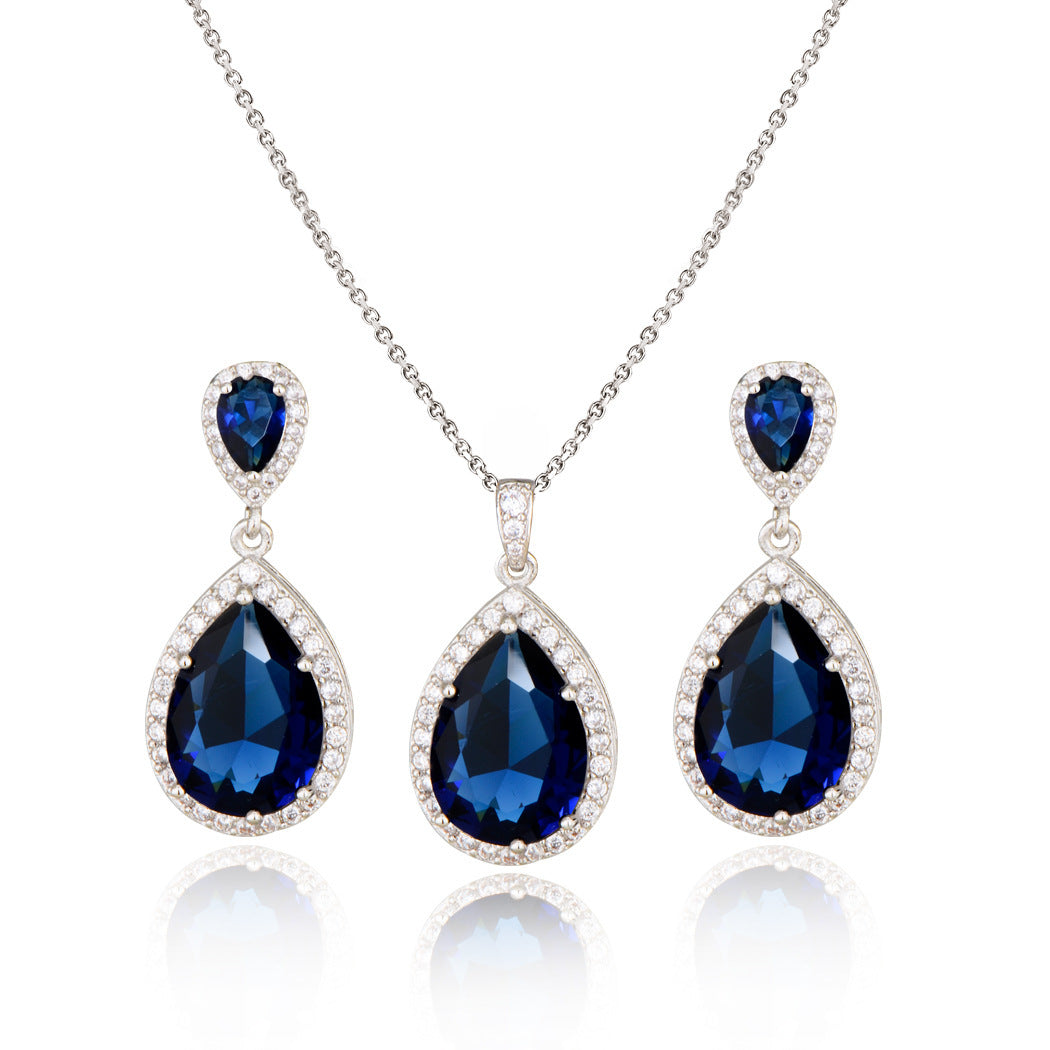 Bridal Jewelry Set Zircon Water Drop Necklace Earrings Gold