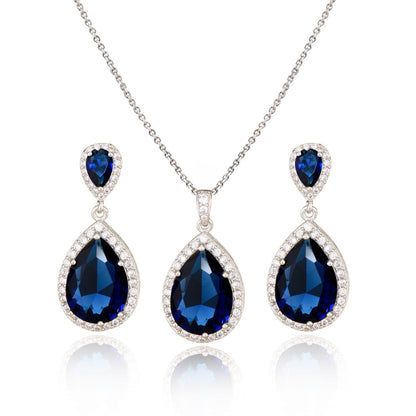 Bridal Jewelry Set Zircon Water Drop Necklace Earrings Gold