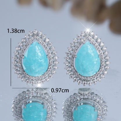 White Diamond Water Drop Ice Flower Earrings Female