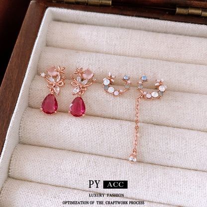 French Style Light Luxury Silver Needle Zircon Flower Earrings